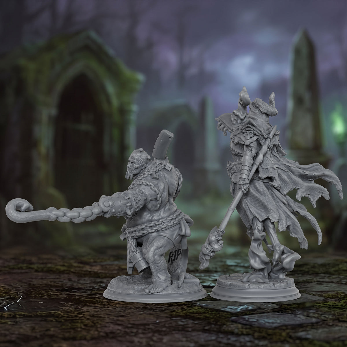 AS1073 Lich Lord & Butcher Monster Miniature Duo, Unpainted Resin Boss Models for D&D & Tabletop RPG