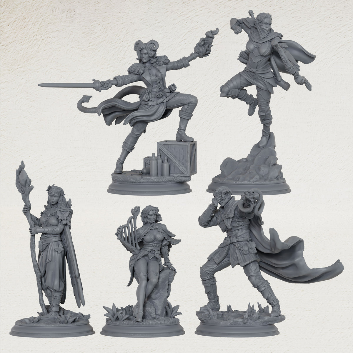 AS1075 Elven Female Ranger Miniature Set, Unpainted Resin Mini, DnD Adventurer Model, Tabletop RPG, Wargaming Diorama Mini for Hobby Painting