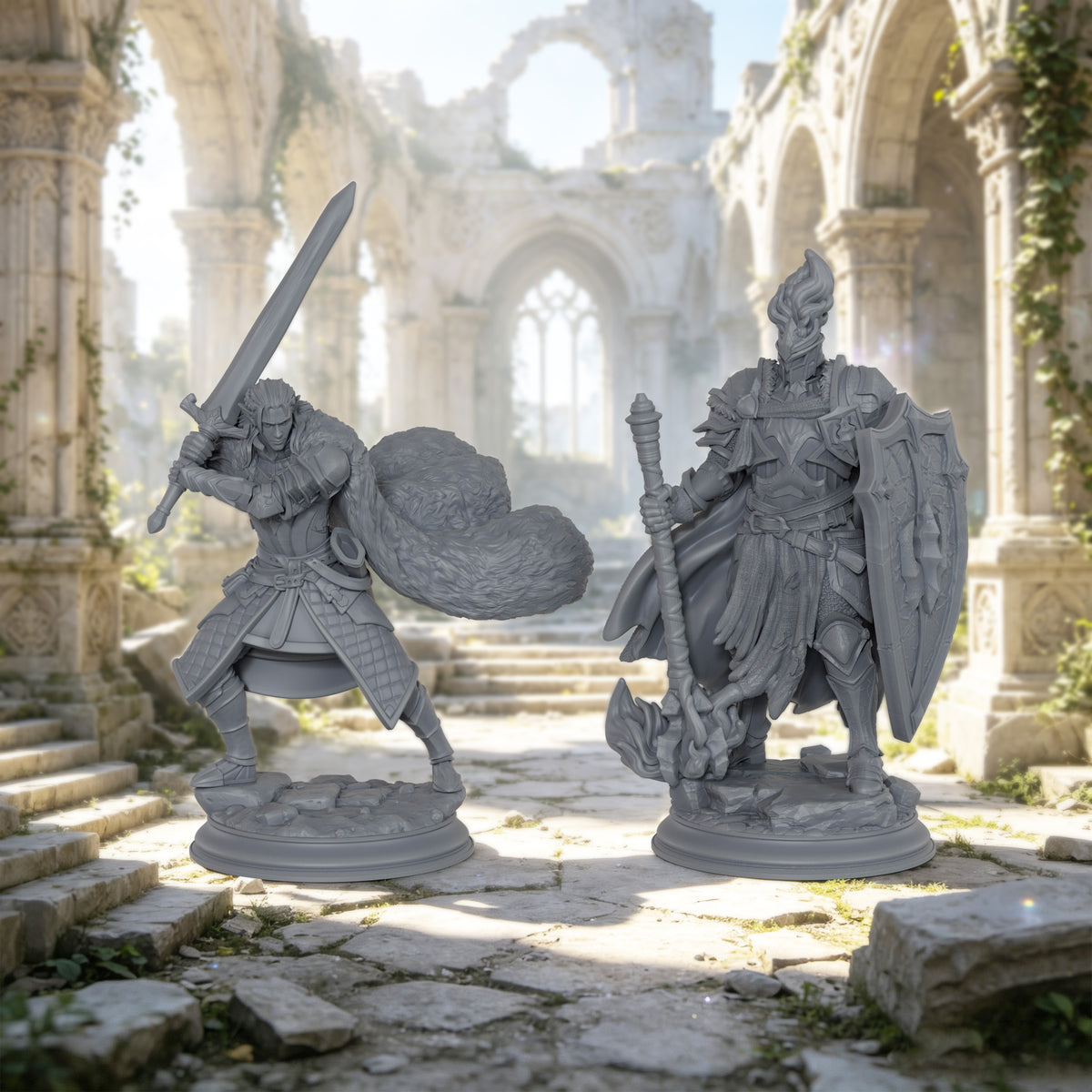 AS1076 Elf Knight Miniature Set, Unpainted Resin Mini, DnD Elf Warrior Model, Tabletop RPG, Wargaming Diorama Mini for Hobby Painting