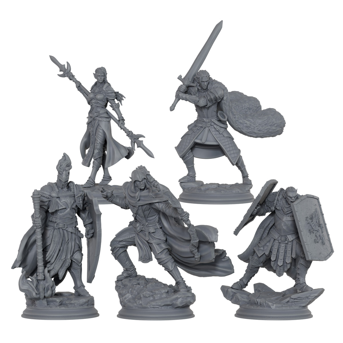 AS1076 Elf Knight Miniature Set, Unpainted Resin Mini, DnD Elf Warrior Model, Tabletop RPG, Wargaming Diorama Mini for Hobby Painting