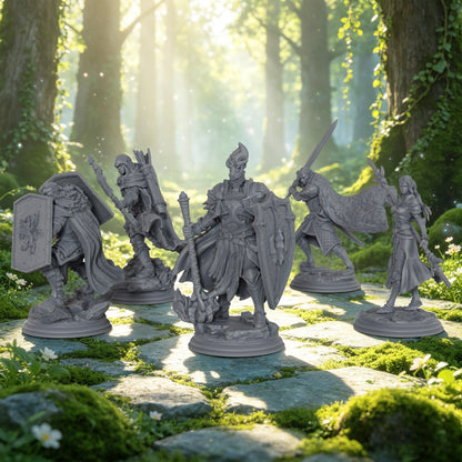 AS1076 Elf Knight Miniature Set, Unpainted Resin Mini, DnD Elf Warrior Model, Tabletop RPG, Wargaming Diorama Mini for Hobby Painting
