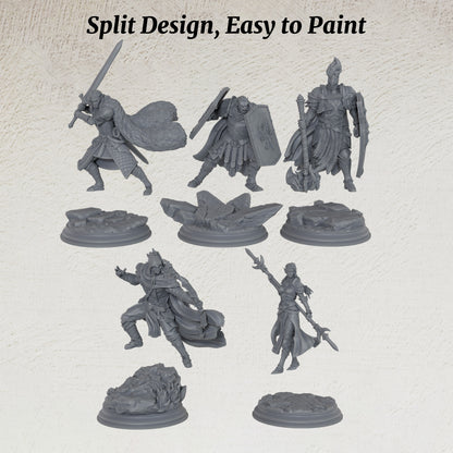 AS1076 Elf Knight Miniature Set, Unpainted Resin Mini, DnD Elf Warrior Model, Tabletop RPG, Wargaming Diorama Mini for Hobby Painting