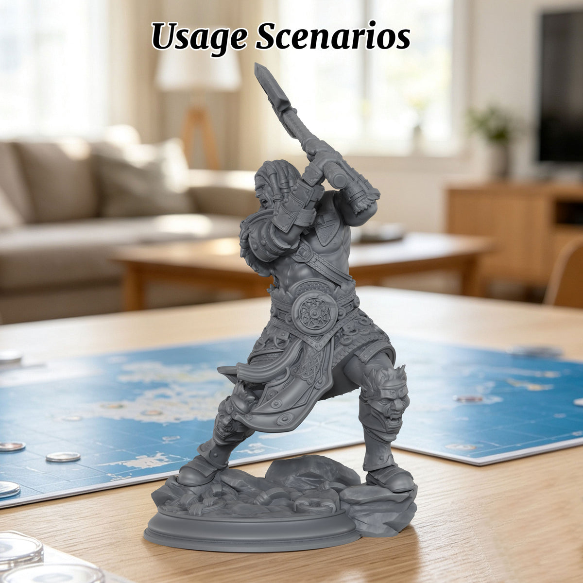 AS1077 Barbarian Knight Miniature, Unpainted Resin Mini, DnD Warrior Model, Tabletop RPG, Wargaming Diorama Mini for Hobby Painting