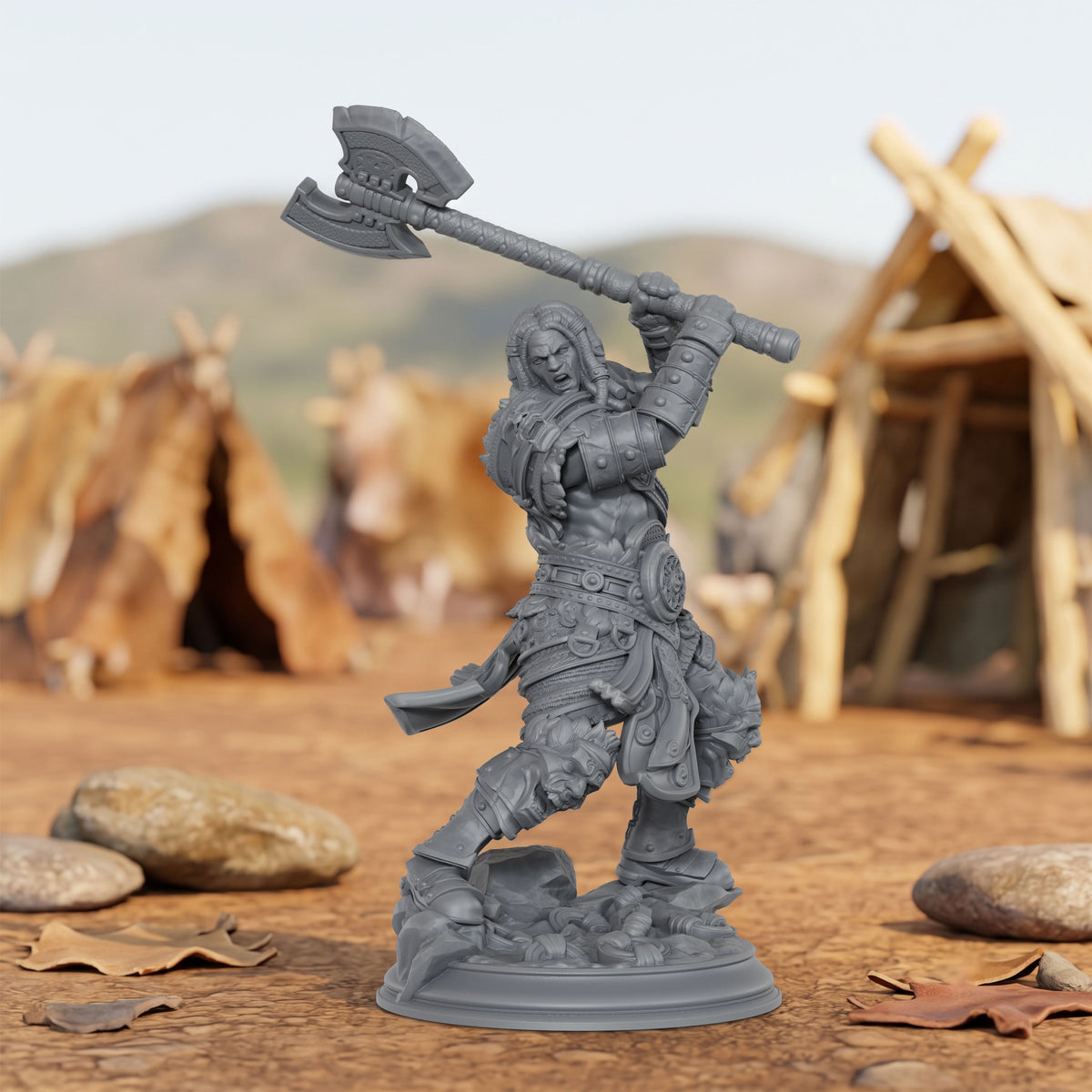 AS1077 Barbarian Knight Miniature, Unpainted Resin Mini, DnD Warrior Model, Tabletop RPG, Wargaming Diorama Mini for Hobby Painting