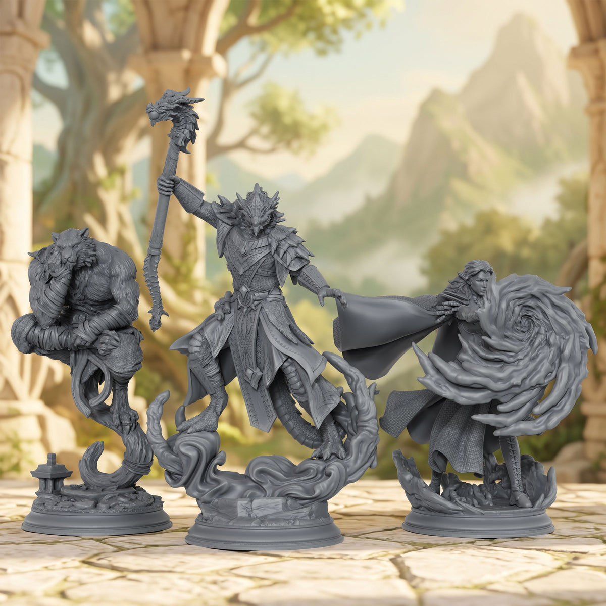 AS1079 Arcane Spellcasters Miniature Set, Unpainted Resin Mini, DnD Mage Miniature, Tabletop RPG, Wargaming Diorama Model for Hobby Painting