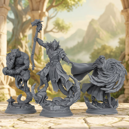 AS1079 Arcane Spellcasters Miniature Set, Unpainted Resin Mini, DnD Mage Miniature, Tabletop RPG, Wargaming Diorama Model for Hobby Painting