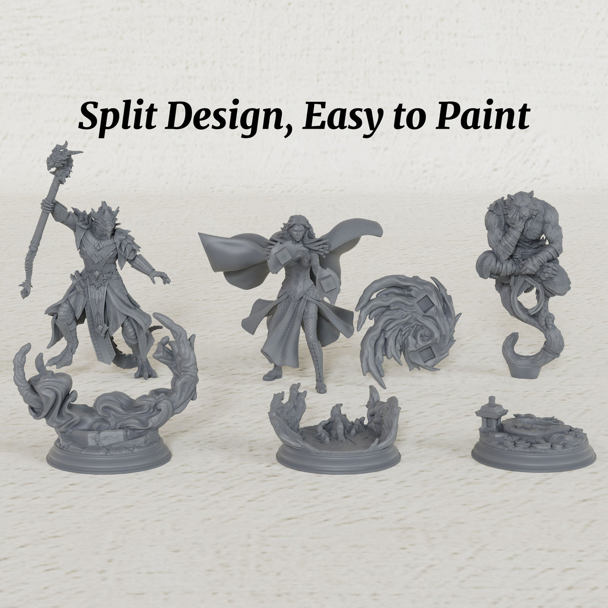 AS1079 Arcane Spellcasters Miniature Set, Unpainted Resin Mini, DnD Mage Miniature, Tabletop RPG, Wargaming Diorama Model for Hobby Painting