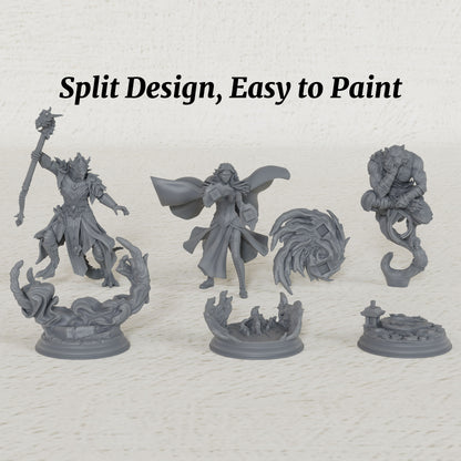 AS1079 Arcane Spellcasters Miniature Set, Unpainted Resin Mini, DnD Mage Miniature, Tabletop RPG, Wargaming Diorama Model for Hobby Painting