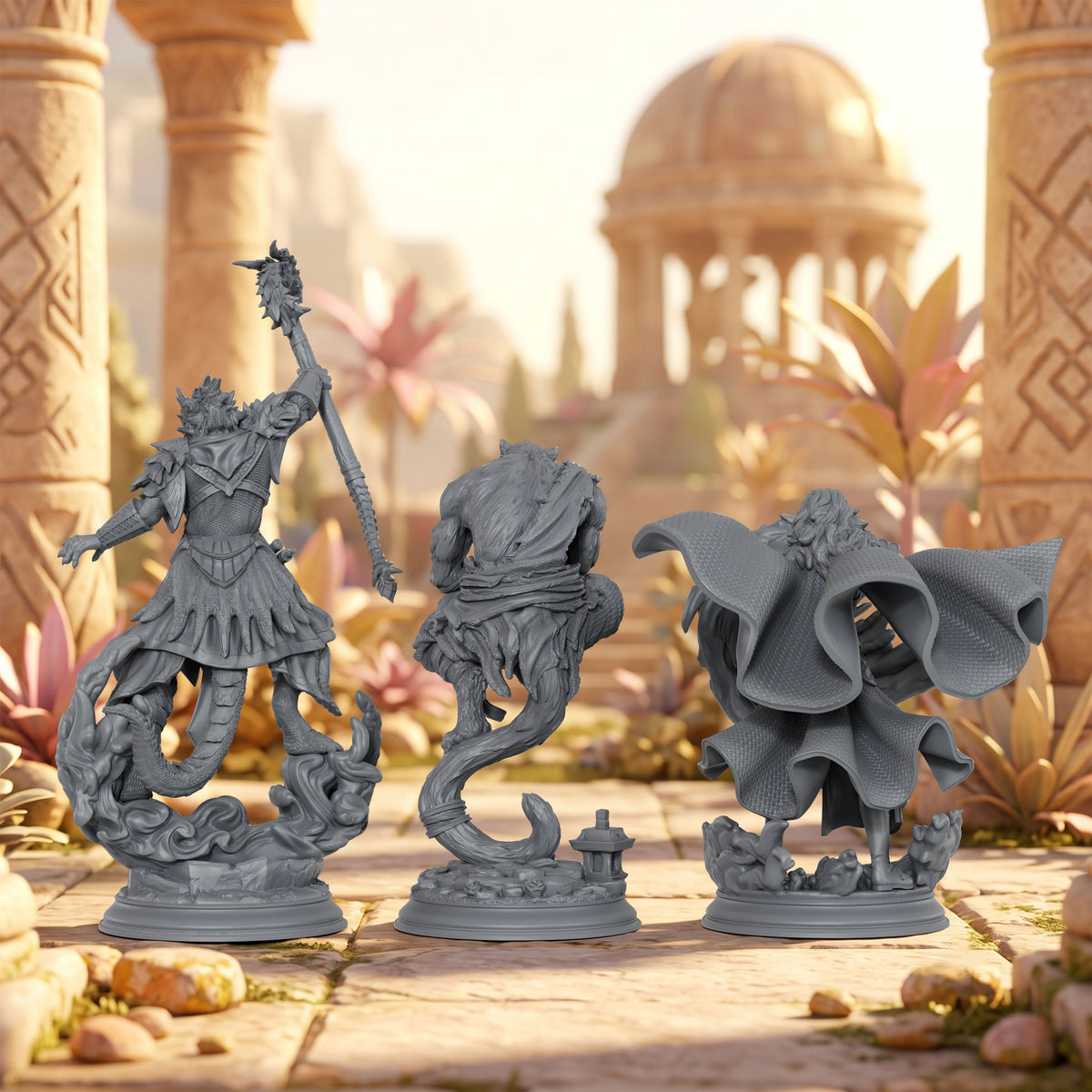 AS1079 Arcane Spellcasters Miniature Set, Unpainted Resin Mini, DnD Mage Miniature, Tabletop RPG, Wargaming Diorama Model for Hobby Painting