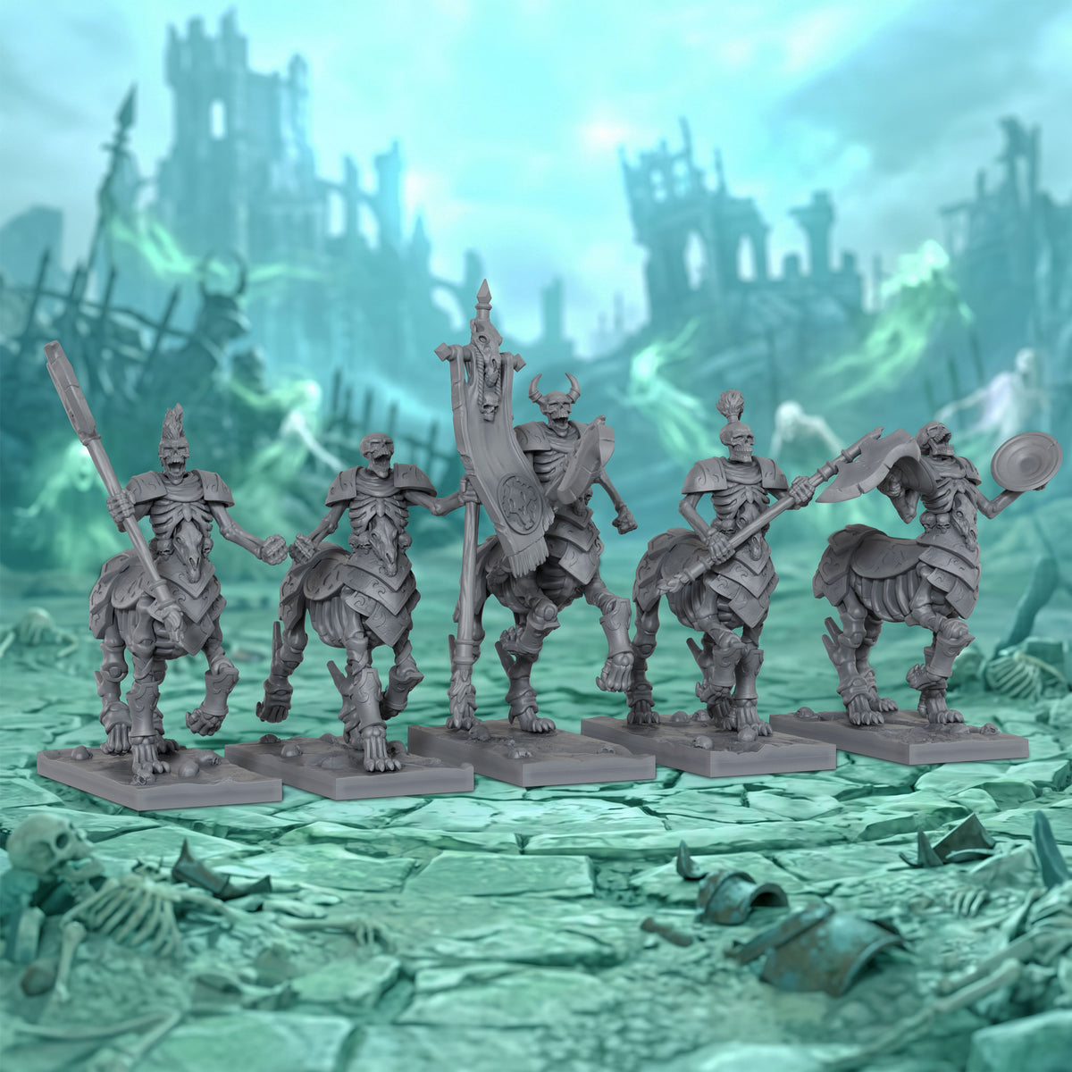 AS1082 Bone Centaurs Unpainted Resin Tabletop Miniatures, Skeleton Centaur Cavalry, Split Design Easy to Paint, Fantasy RPG Wargame Diorama Set