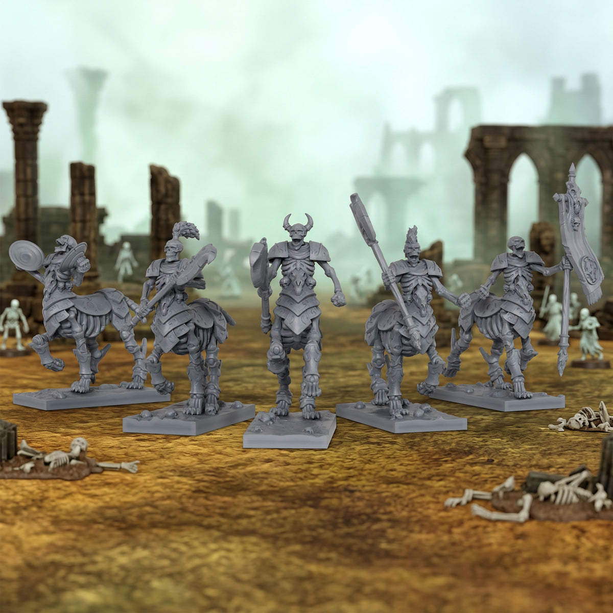 AS1082 Bone Centaurs Unpainted Resin Tabletop Miniatures, Skeleton Centaur Cavalry, Split Design Easy to Paint, Fantasy RPG Wargame Diorama Set