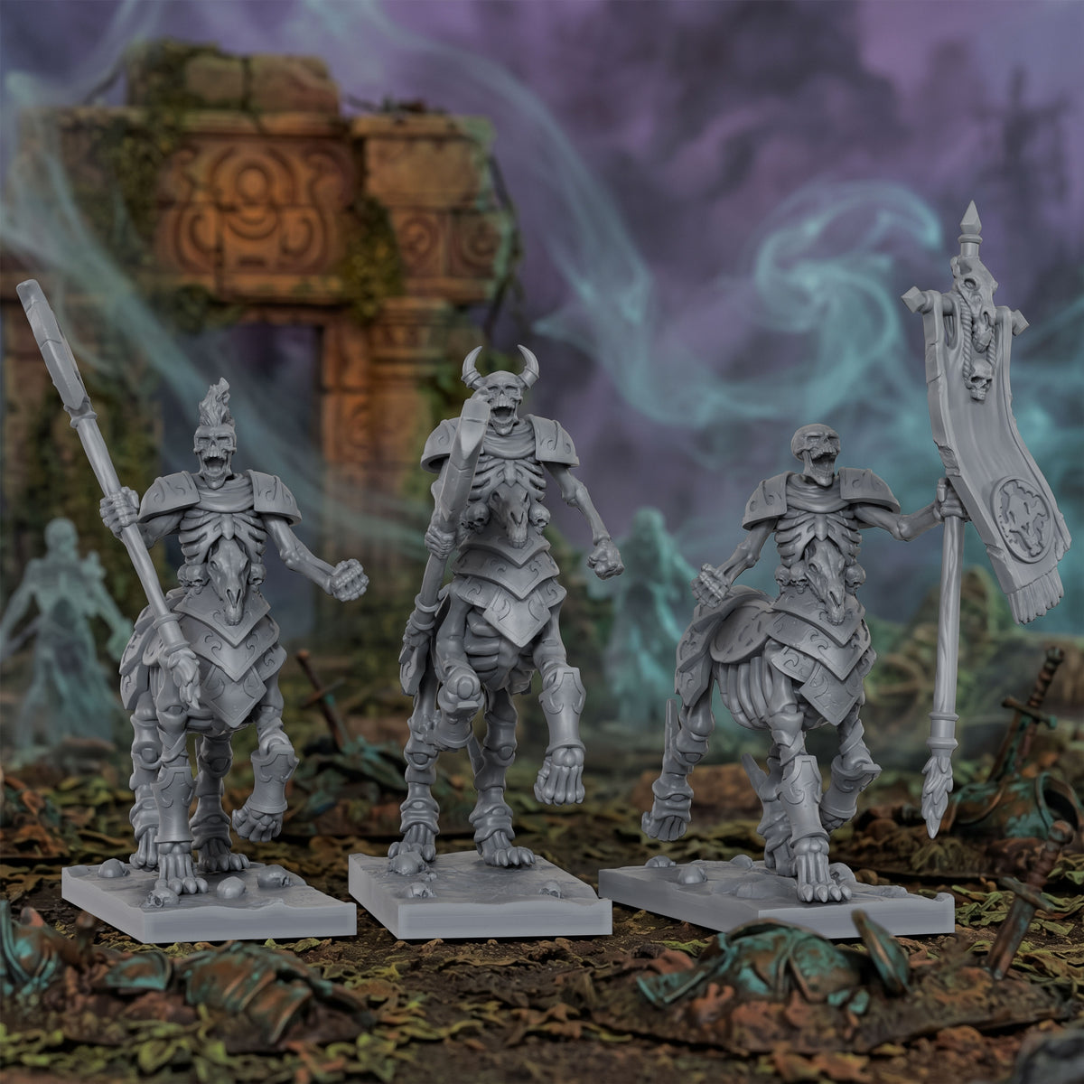 AS1082 Bone Centaurs Unpainted Resin Tabletop Miniatures, Skeleton Centaur Cavalry, Split Design Easy to Paint, Fantasy RPG Wargame Diorama Set