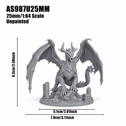 AS987 Ancient Dragon DnD Miniature, Elder Dragon Boss RPG Figure, Detachable Model and Base, Available Painted or Unpainted, Tabletop Miniature, Hobby Gift