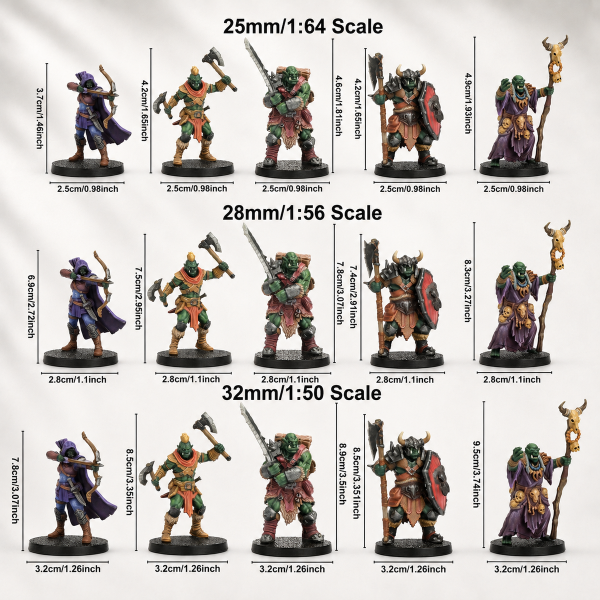 ES14P Orc Heroes Squad DnD Miniatures, Includes Orc Archer, Berserker, Warrior, Heavy Knight, Shaman, 25mm Base, Tabletop RPG Monster Minis