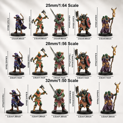 ES14P Orc Heroes Squad DnD Miniatures, Includes Orc Archer, Berserker, Warrior, Heavy Knight, Shaman, 25mm Base, Tabletop RPG Monster Minis