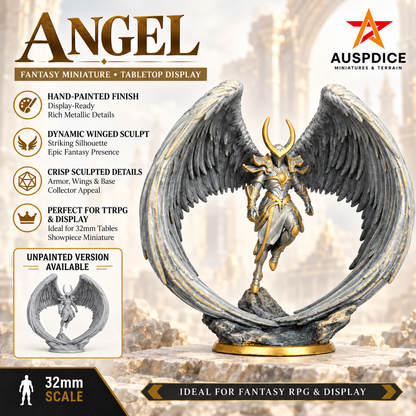 RS11 Armored Angel Miniature, Circular Wing Seraph Wargame Celestial, Dynamic Pose, Painted and Unpainted, Tabletop RPG Figure, Collectible Model