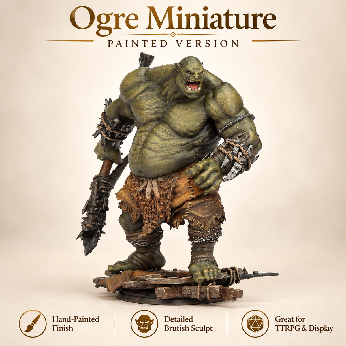 S05 Ogre DnD Miniature, Giant Ogre Warrior Monster RPG Figure, Available Painted or Unpainted, Tabletop Miniature, Hobby Gift