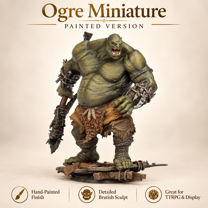 S05 Ogre DnD Miniature, Giant Ogre Warrior Monster RPG Figure, Available Painted or Unpainted, Tabletop Miniature, Hobby Gift