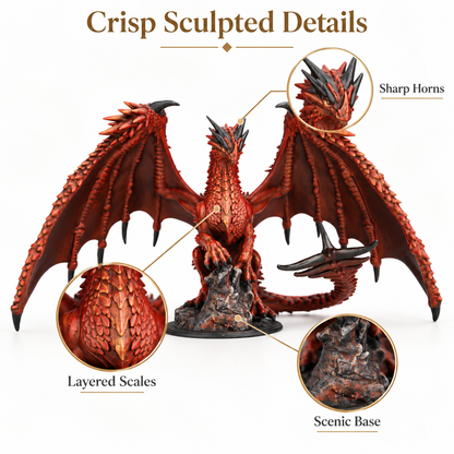 S945 Red Dragon Fantasy Miniature, DnD Ancient Red Dragon Wargame Mini, Painted & Unpainted Versions, Tabletop TTRPG Figure, Hobby Gift & Collectible