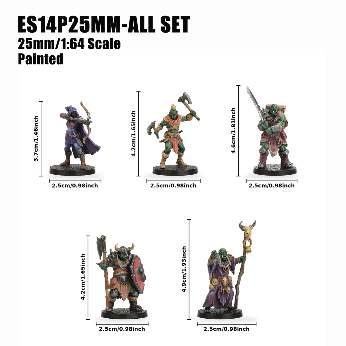 ES14P Orc Heroes Squad DnD Miniatures, Includes Orc Archer, Berserker, Warrior, Heavy Knight, Shaman, 25mm Base, Tabletop RPG Monster Minis