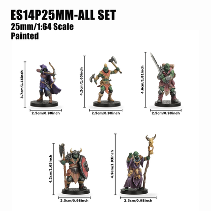 ES14P Orc Heroes Squad DnD Miniatures, Includes Orc Archer, Berserker, Warrior, Heavy Knight, Shaman, 25mm Base, Tabletop RPG Monster Minis
