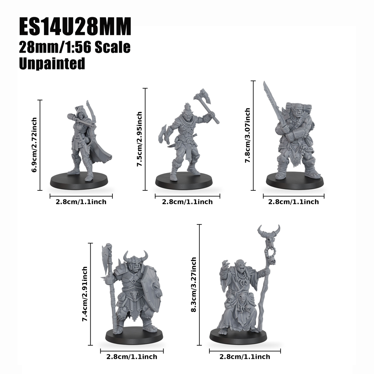 ES14P Orc Heroes Squad DnD Miniatures, Includes Orc Archer, Berserker, Warrior, Heavy Knight, Shaman, 25mm Base, Tabletop RPG Monster Minis