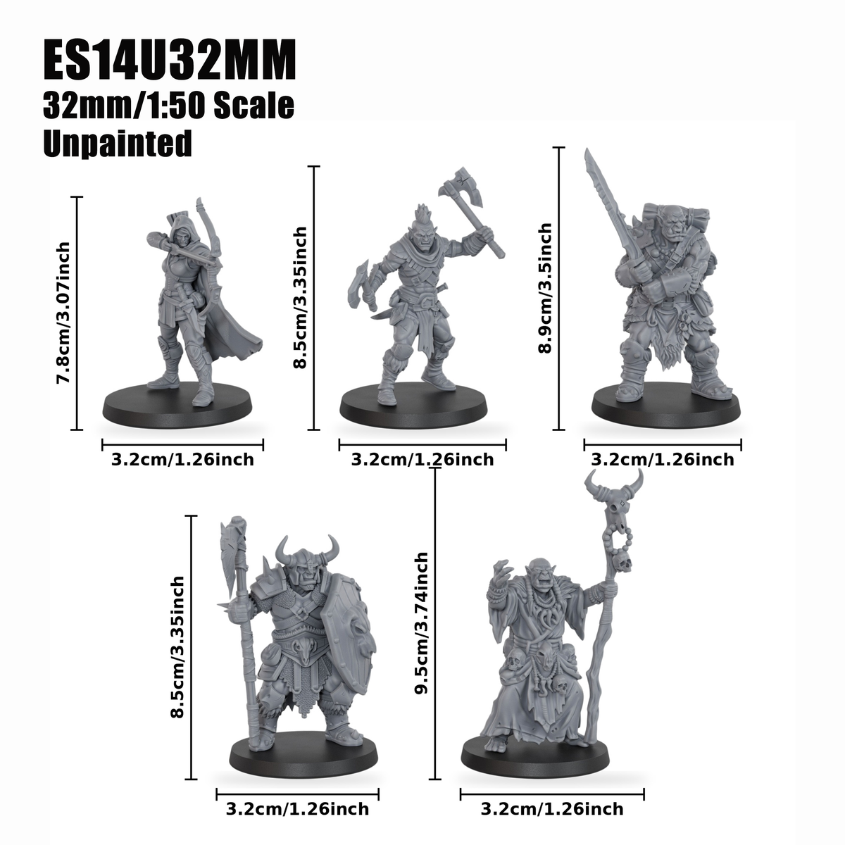 ES14P Orc Heroes Squad DnD Miniatures, Includes Orc Archer, Berserker, Warrior, Heavy Knight, Shaman, 25mm Base, Tabletop RPG Monster Minis