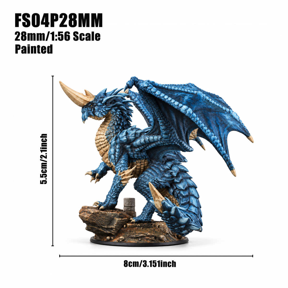 FS04 Blue Dragon Fantasy Tabletop Mini, Painted & Unpainted, Resin Wargame Figure, Collectible & Hobby Gift