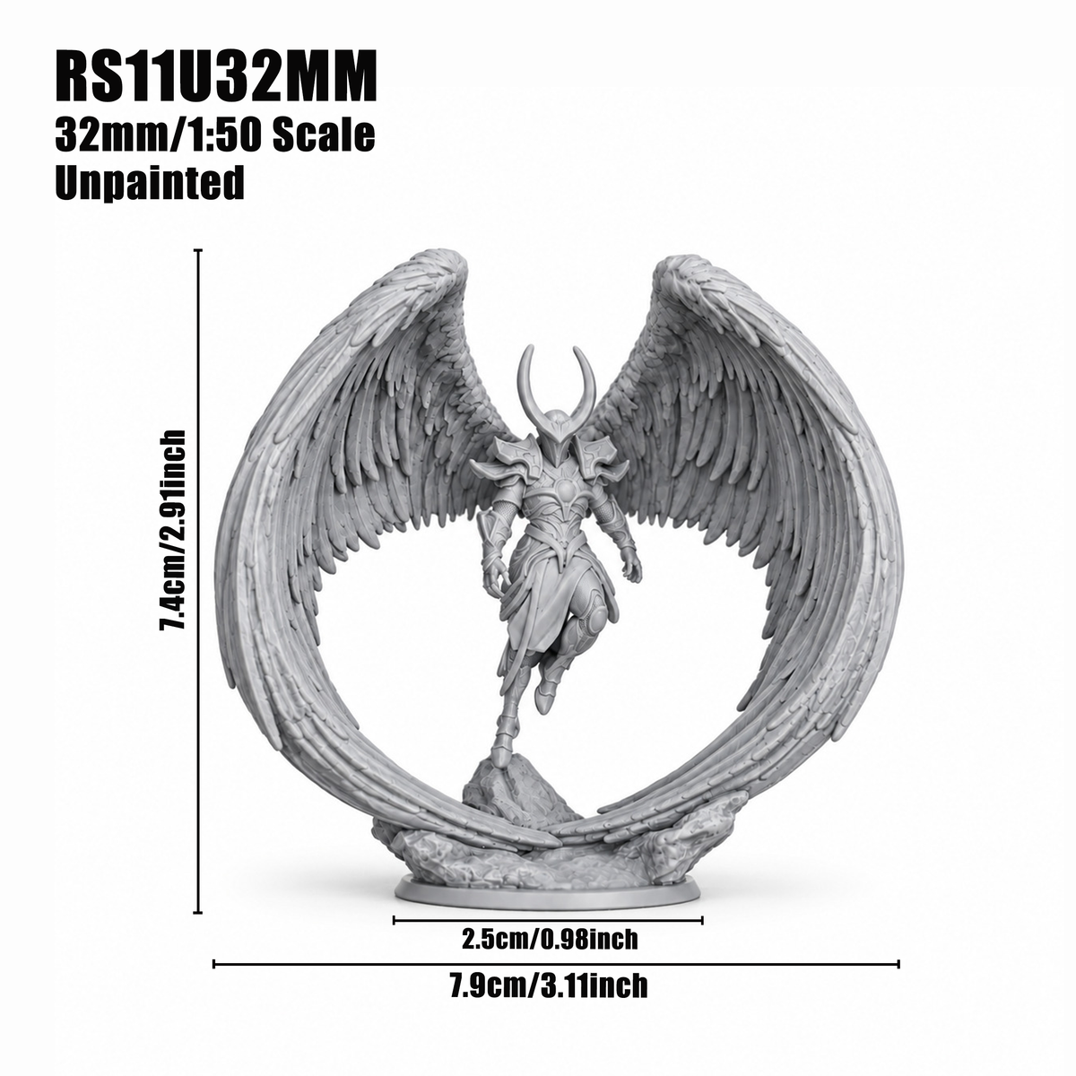 RS11 Armored Angel Miniature, Circular Wing Seraph Wargame Celestial, Dynamic Pose, Painted and Unpainted, Tabletop RPG Figure, Collectible Model