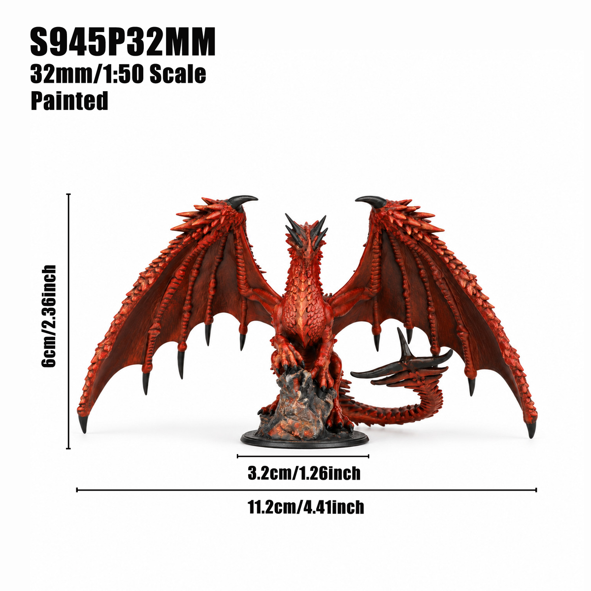 S945 Red Dragon Fantasy Miniature, DnD Ancient Red Dragon Wargame Mini, Painted & Unpainted Versions, Tabletop TTRPG Figure, Hobby Gift & Collectible